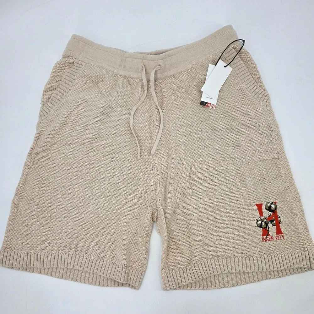 HONOR THE GIFT KNIT SHORTS MENS XL TAN INNER CITY EMBROIDED COMFORT NEW! POCKETS